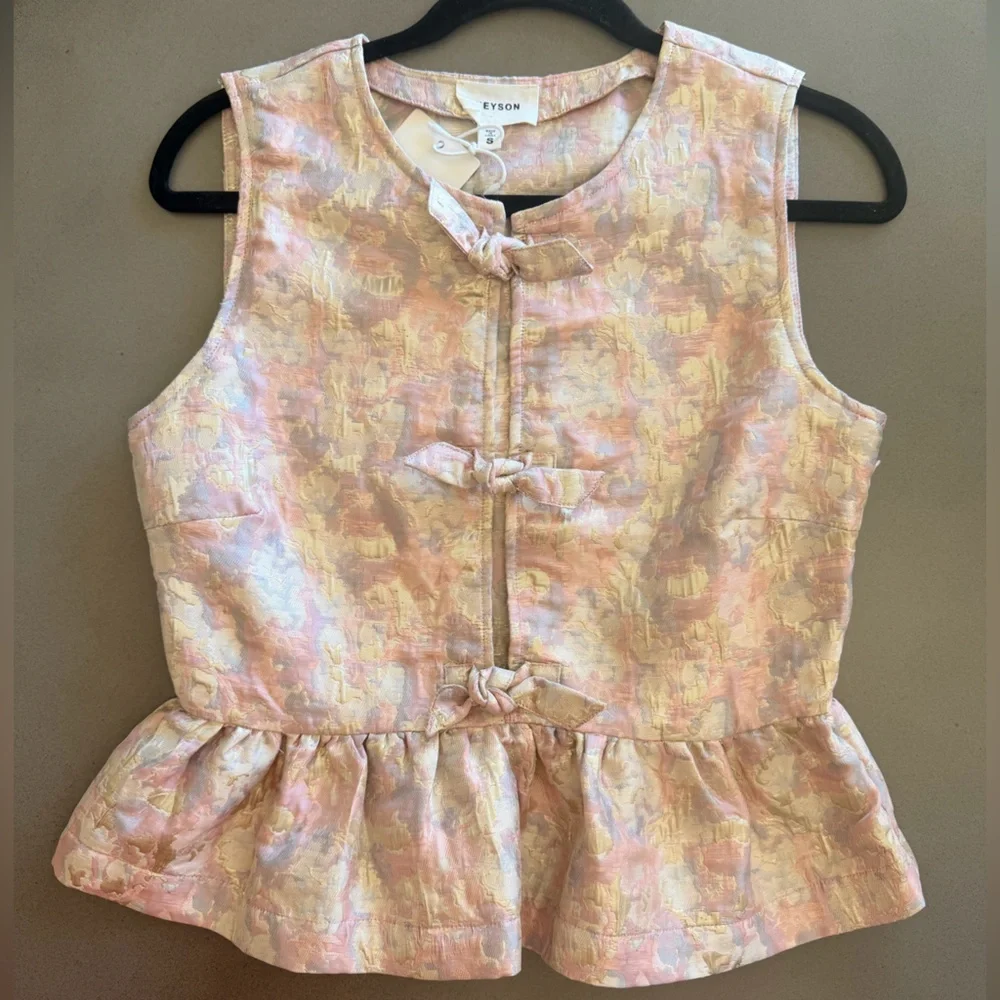 Pastel Peplum Tie Top with Bow Accents | Size Small | NWT - Picture 1 of 2